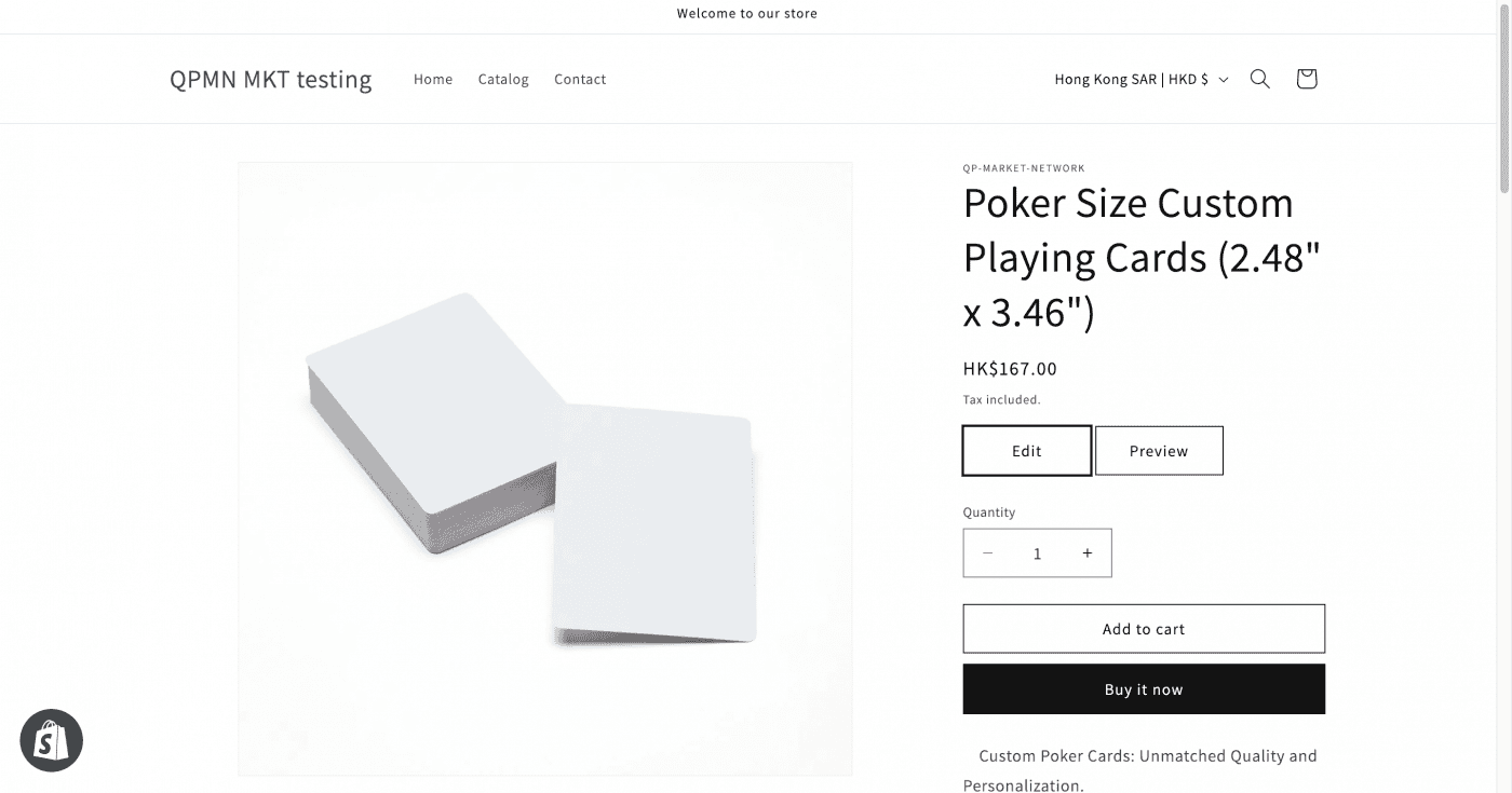 screen cap of card product on shopify platform